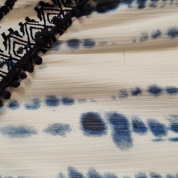 Knox Rose Boho Tie-Dye Chiffon Babydoll Dress Navy White Embroidered Tassels XXL - Picture 11 of 13